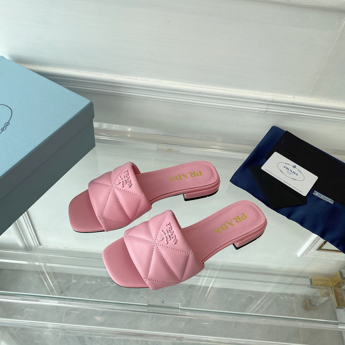 PRADA Pra Slide 25 Quilted Pink leather