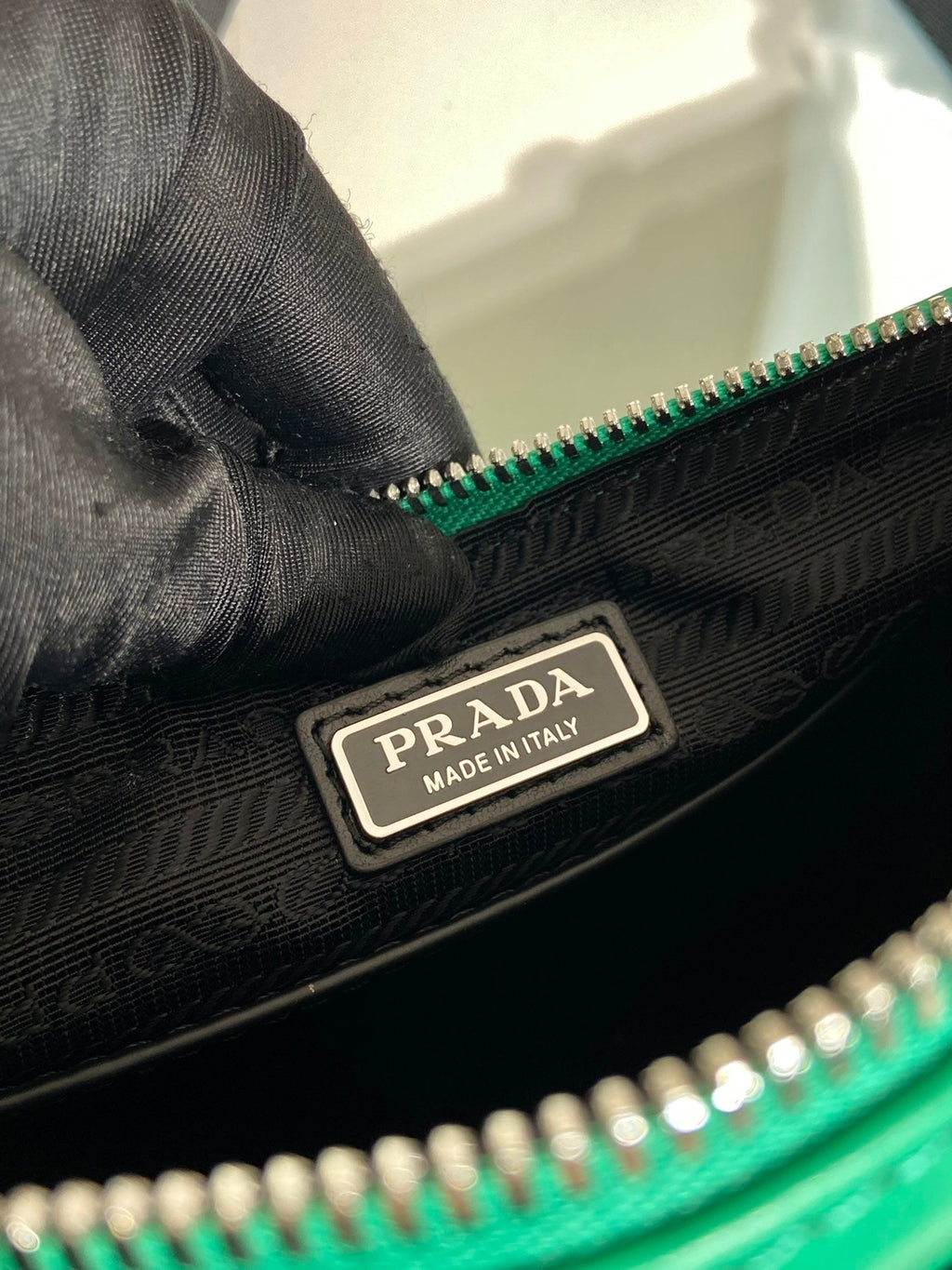 PRADA TRIANGULAR BAG 27 IN GO GREEN SMOOTH LAMBSKIN