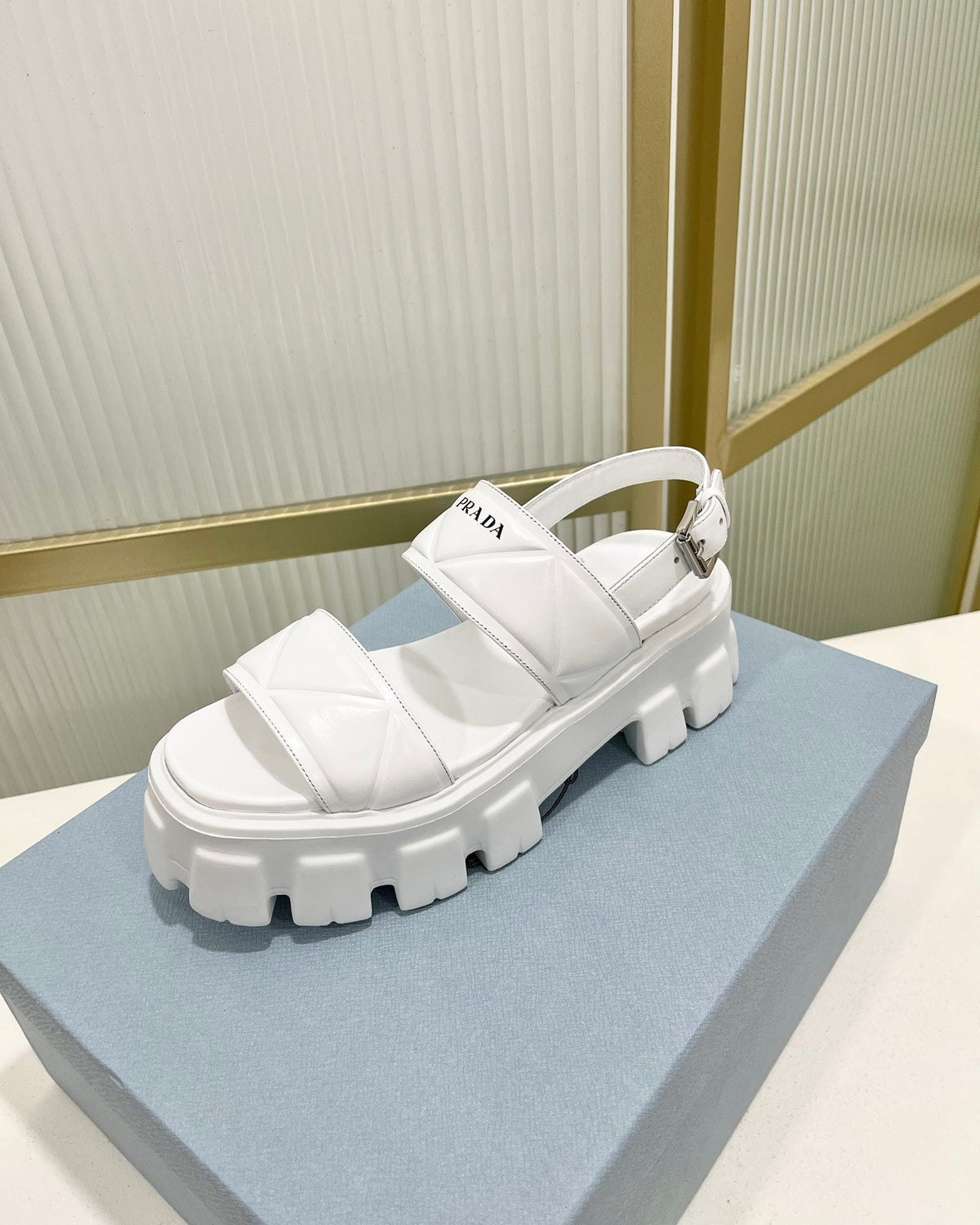 PRADA MONOLITH PLATFORM SANLS WHITE CALFSKIN