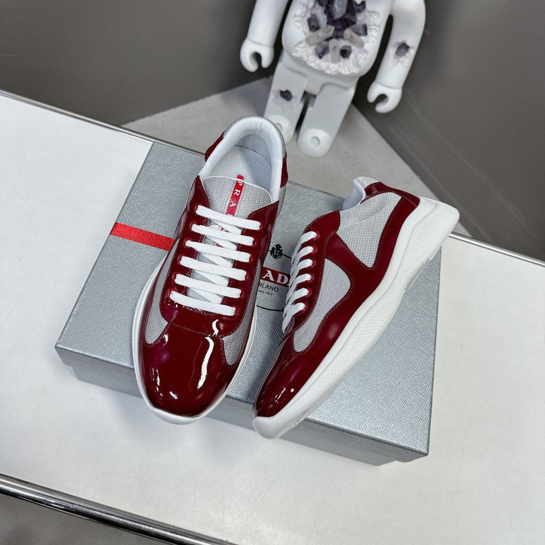 PRADA SNEAKERS IN BURDUNDY RED CALFSKIN AND MESH