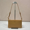 PRADA TRIANGLE LOGO SHOULDER BAG 24 IN PEANUT BROWN SMOOTH CALFSKIN
