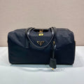 PRADA TRAVEL BAG 40 IN BLACK WATERPROOF FABRIC GOLD PADLOCK
