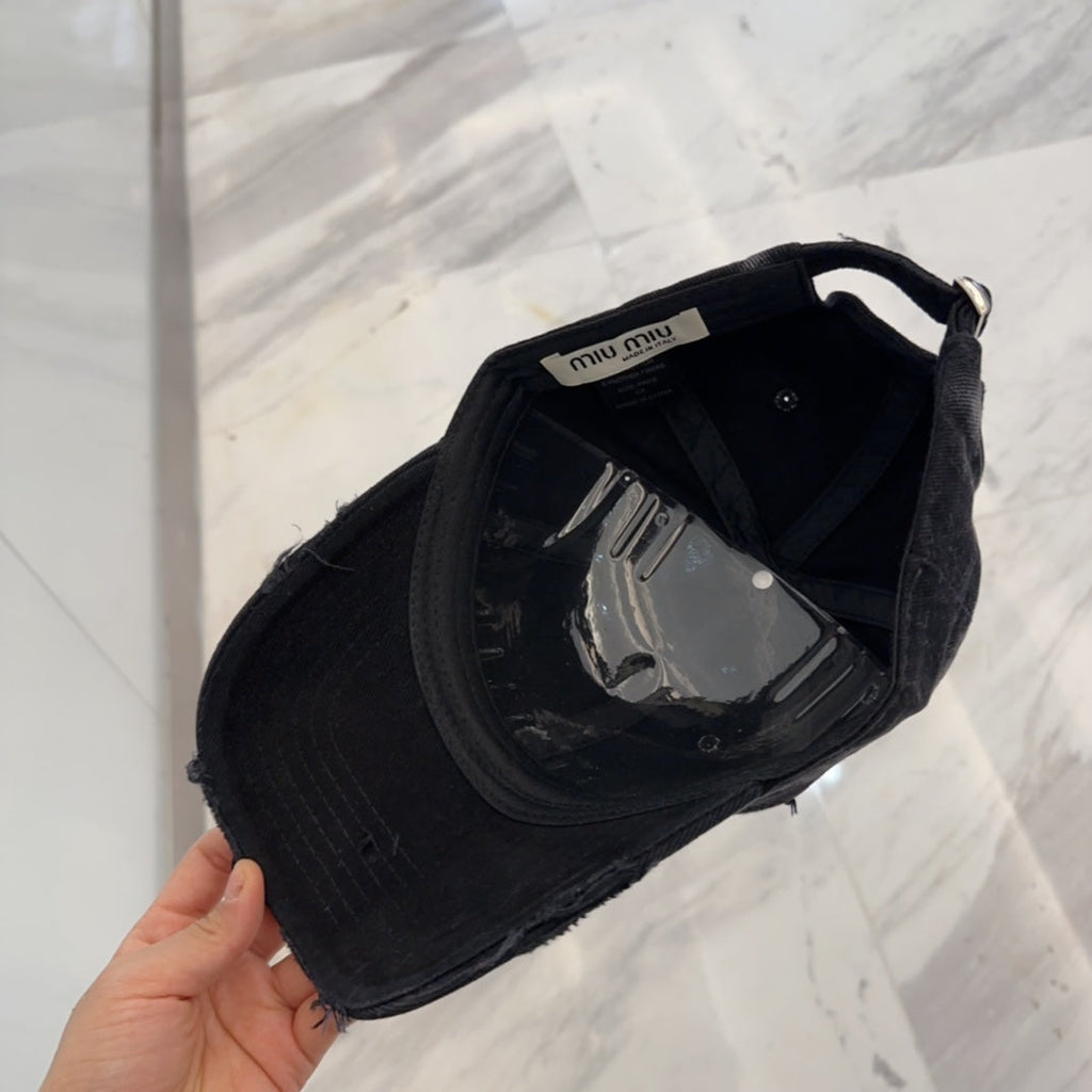 MM BASEBALL CAP IN BLACK DISTRESSED FABRIC STYLE 4