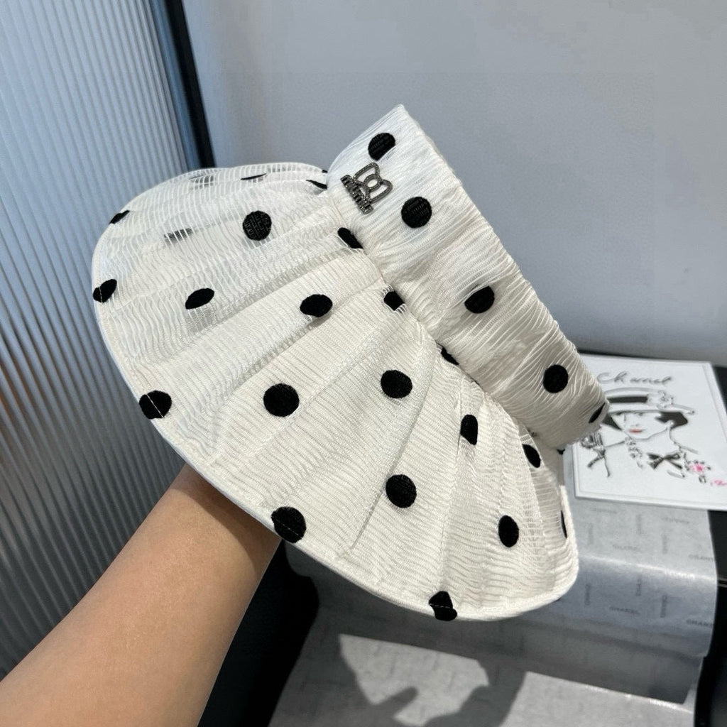 MM OPEN-TOP HAT IN WHITE WITH POLKA DOTS FABRIC