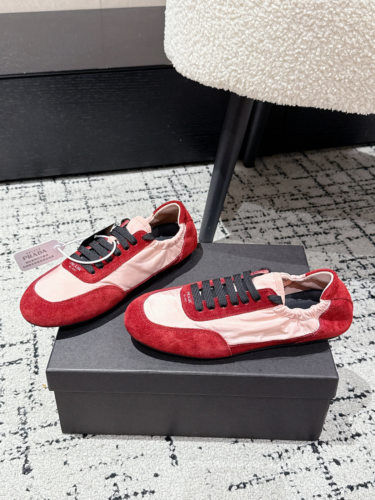 PRADA 25S COLLAPSE SNEAKERS IN RED RE NYLON AND SUEDE
