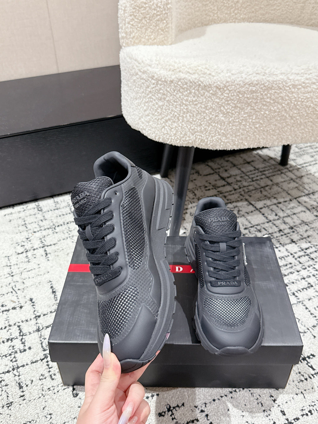 PRADA 25S MEN SNEAKERS IN BLACK CANVAS