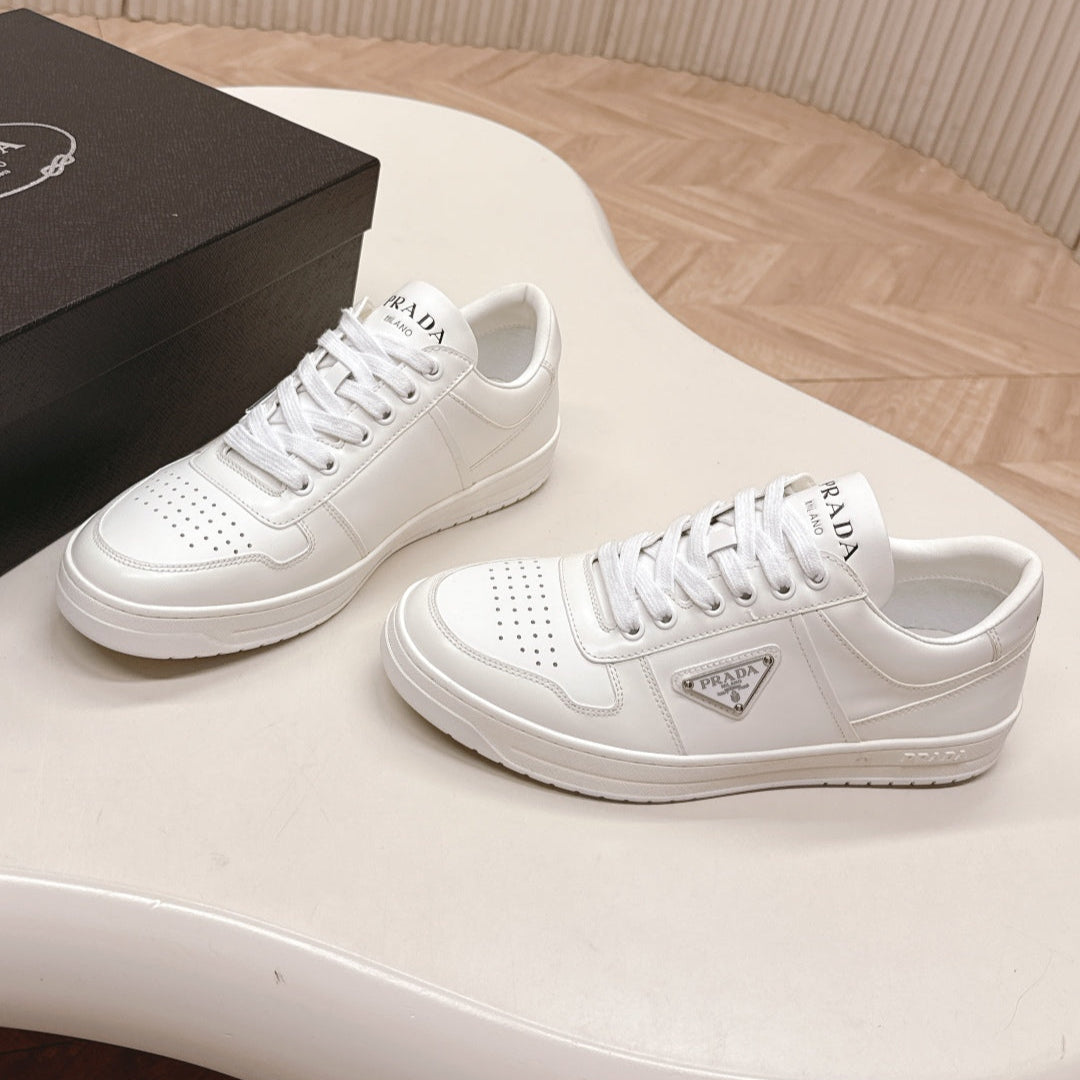 PRADA 25S DOWNTOWN SNEAKERS IN WHITE CALFSKIN SILVER HARDWARE
