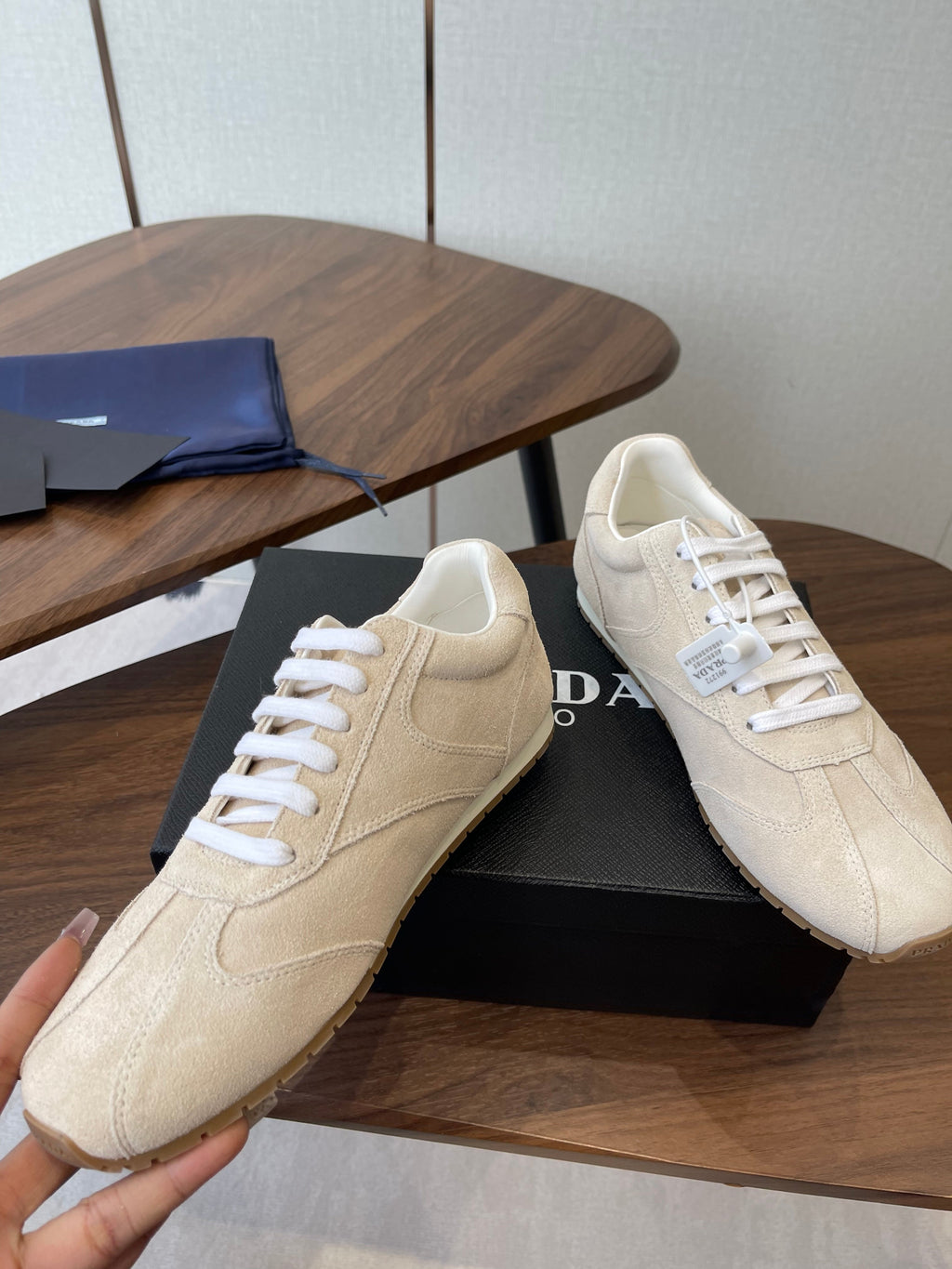 PRADA 25S SNEAKER IN LIGHT BEIGE SUEDE STYLE 11
