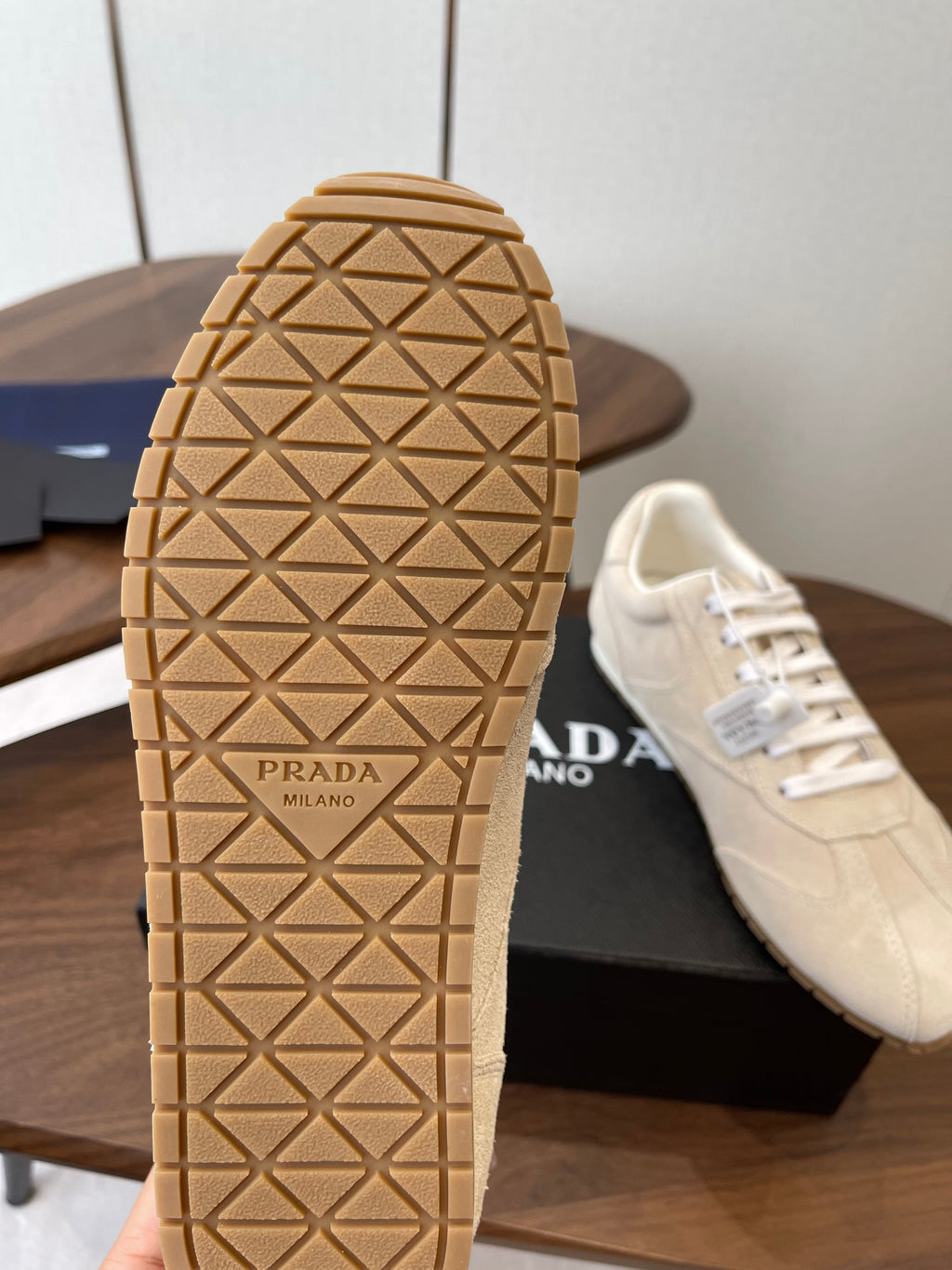 PRADA 25S SNEAKER IN LIGHT BEIGE SUEDE STYLE 11