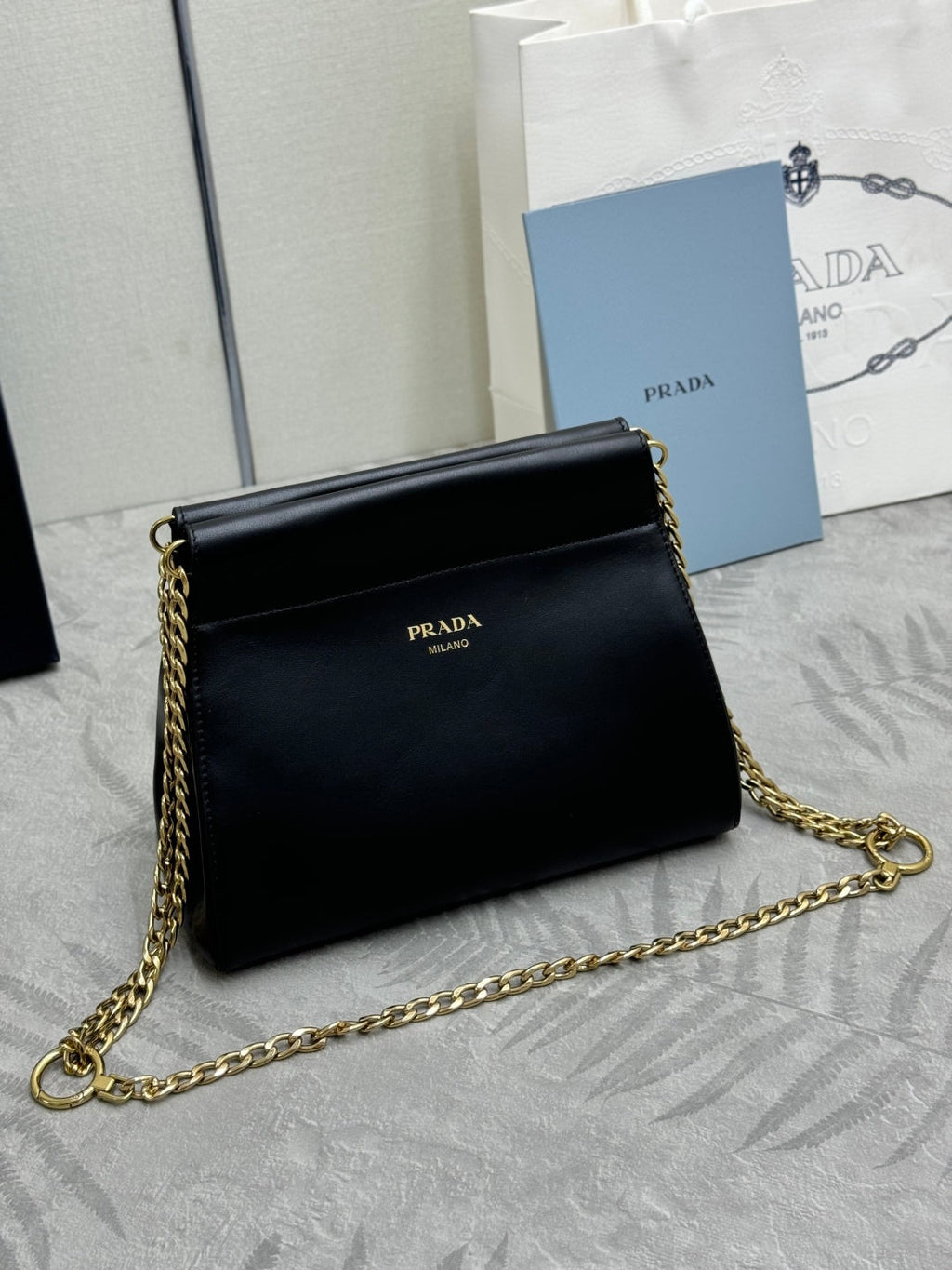 PRADA 25S ENCHAINE MINI BAG 22 IN BLACK CALFSKIN GOLD HARDWRE