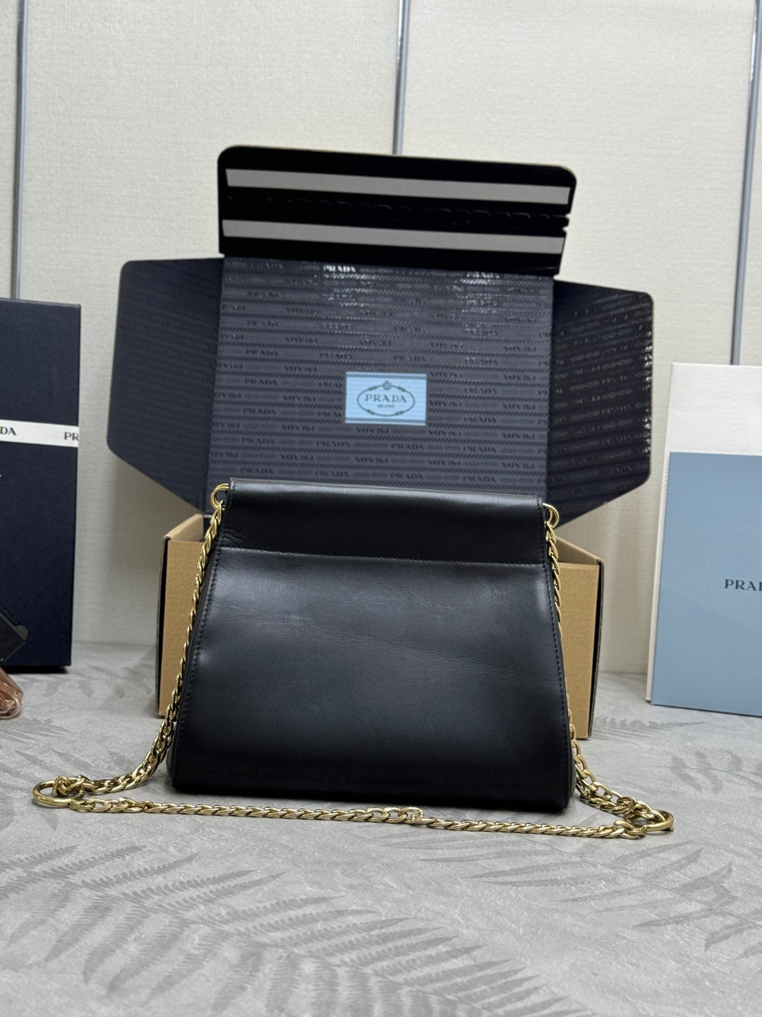 PRADA 25S ENCHAINE MINI BAG 22 IN BLACK CALFSKIN GOLD HARDWRE