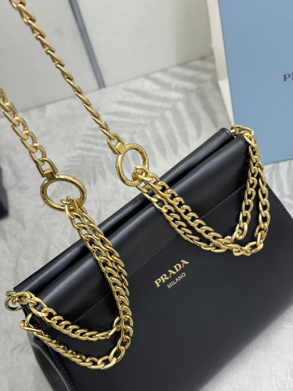 PRADA 25S ENCHAINE MINI BAG 22 IN BLACK CALFSKIN GOLD HARDWRE
