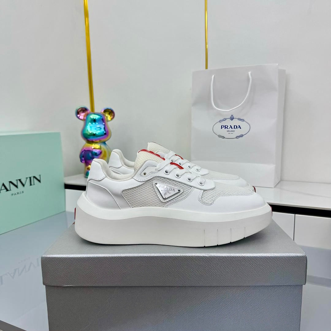 PRADA 25S SNEAKERS IN WHITE CALFSKIN