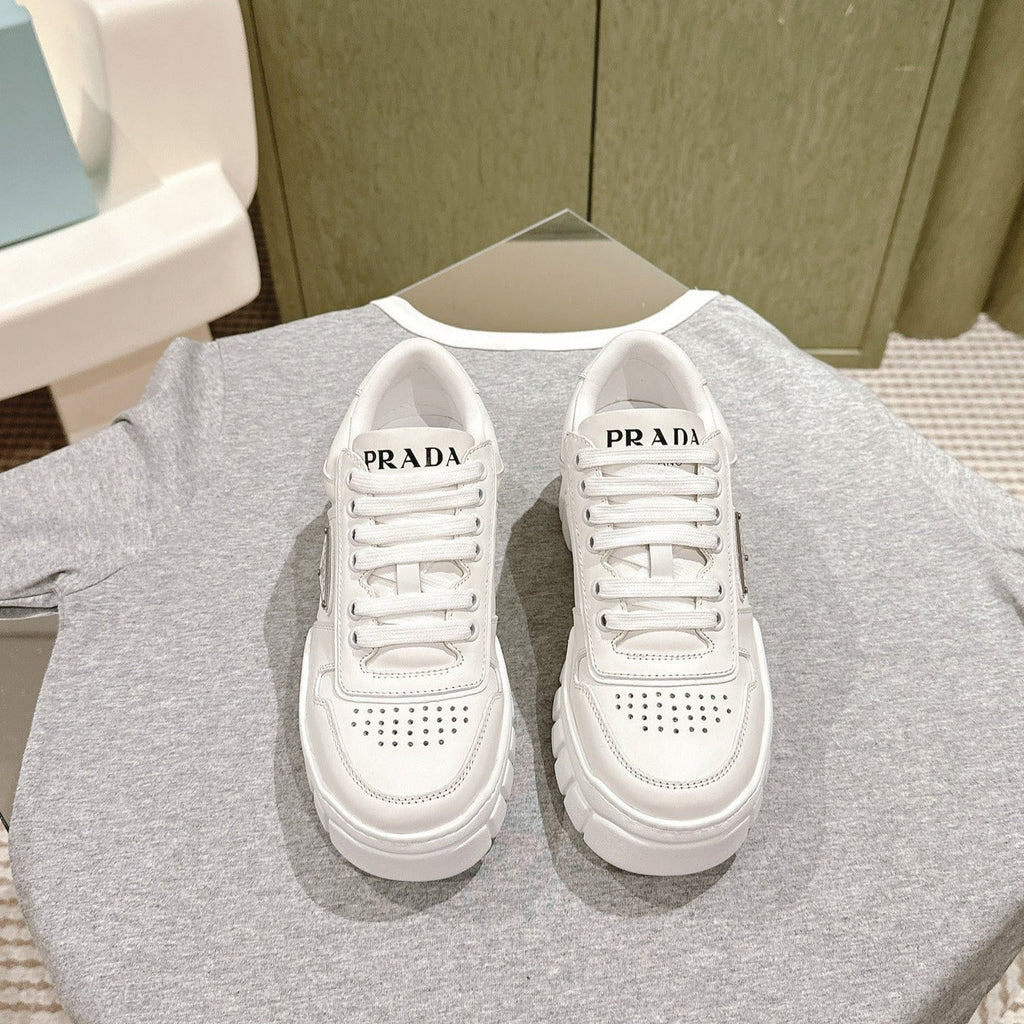 PRADA FLATFORM SNEAKERS WHITE CALFSKIN