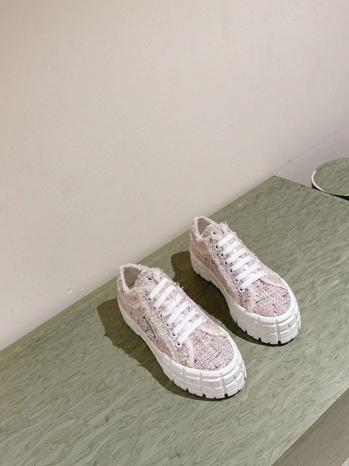 PRADA DOUBLE WHEEL RE-NYLON GABARDINE SNEAKERS ALMOND FABRIC