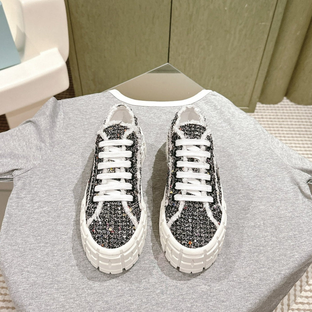 PRADA DOUBLE WHEEL RE-NYLON GABARDINE SNEAKERS BLACK FABRIC