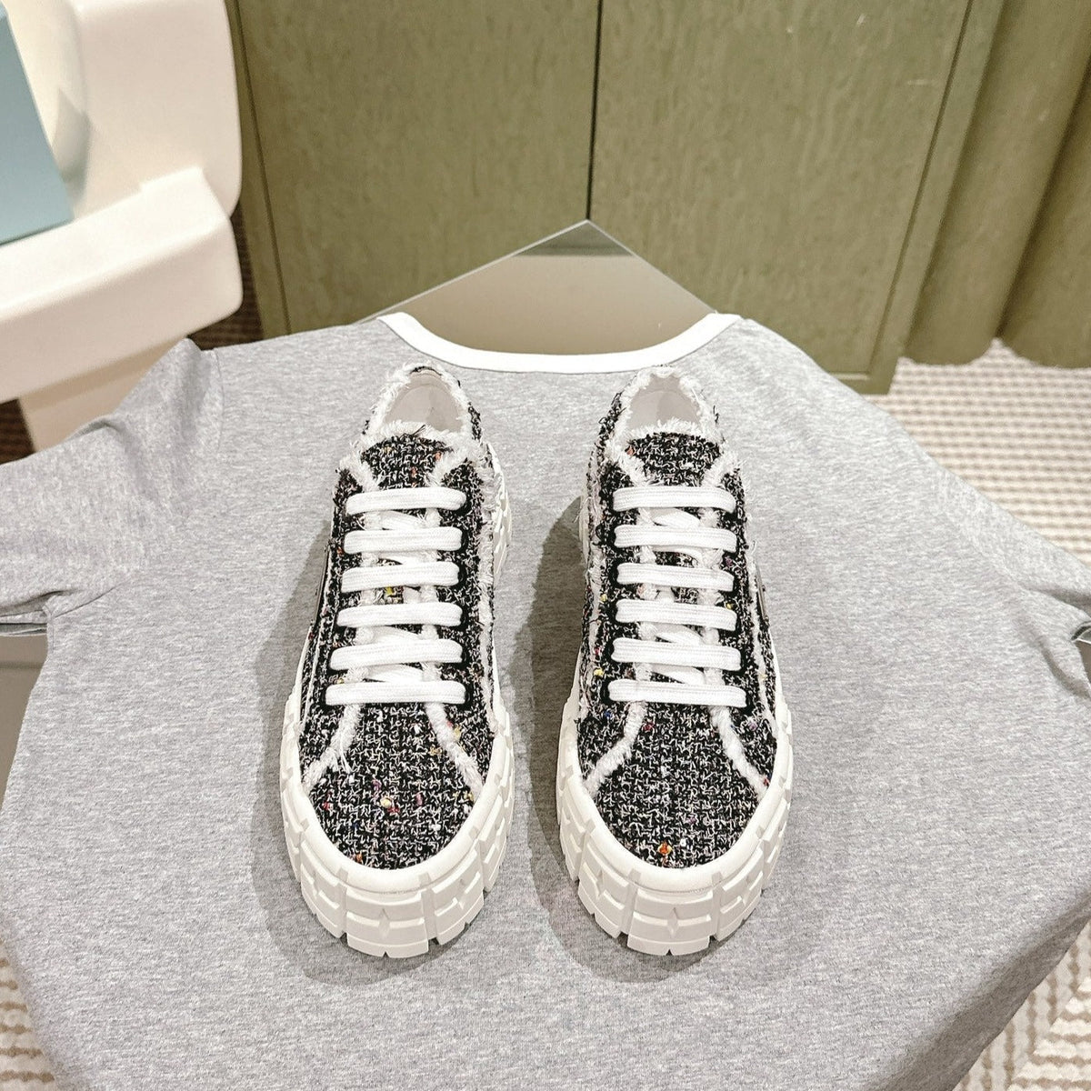 PRADA DOUBLE WHEEL RE-NYLON GABARDINE SNEAKERS BLACK FABRIC