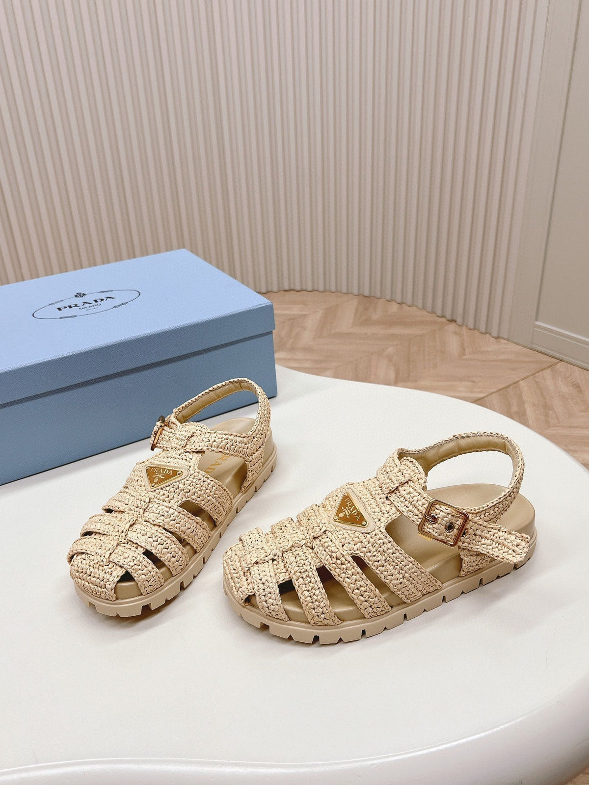 PRADA RUBBER FISHERMAN SANLS BEIGE LAMBSKIN