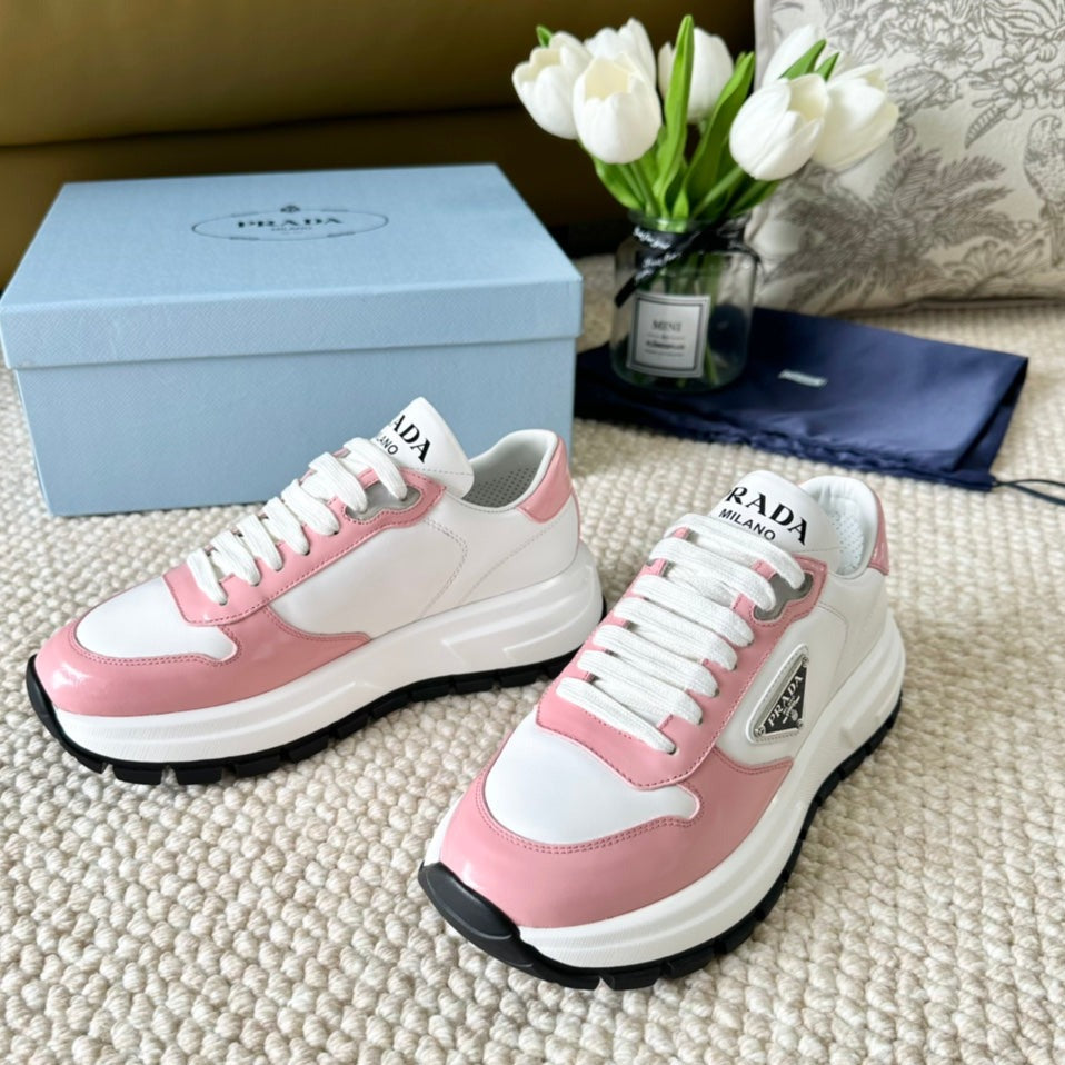 PRADA THICK SOLE SNEAKER WHITE AND PINK CALFSKIN