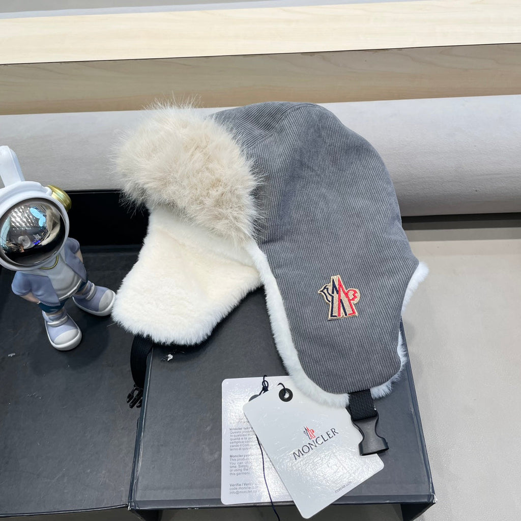AVATOR HAT IN STEEL GRAY CORDUROY AND FLEECE-LINED 434983