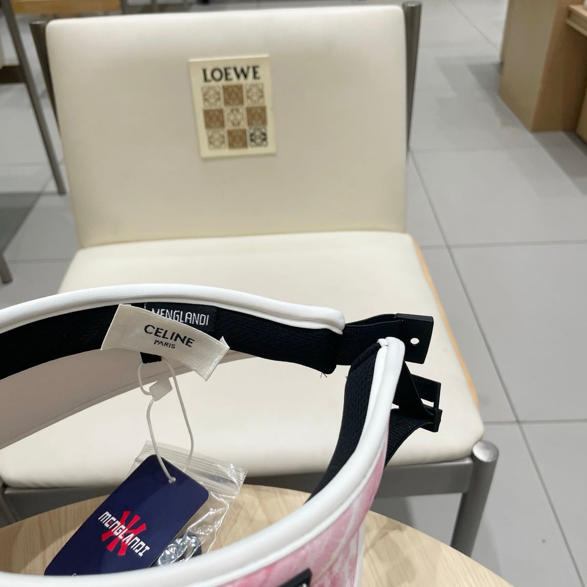 CELINE VISOR HAT MODEL 652203 IN PINK AND WHITE FABRIC