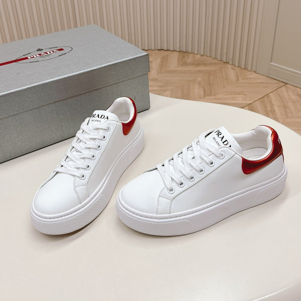 PRADA RETRO SNEAKERS WHITE AND CRIMSON CALFSKIN