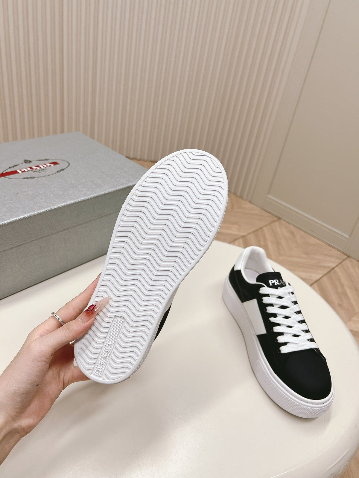 PRADA LEATHER LOGO OUTLET SNEAKERS BLACK CALFSKIN