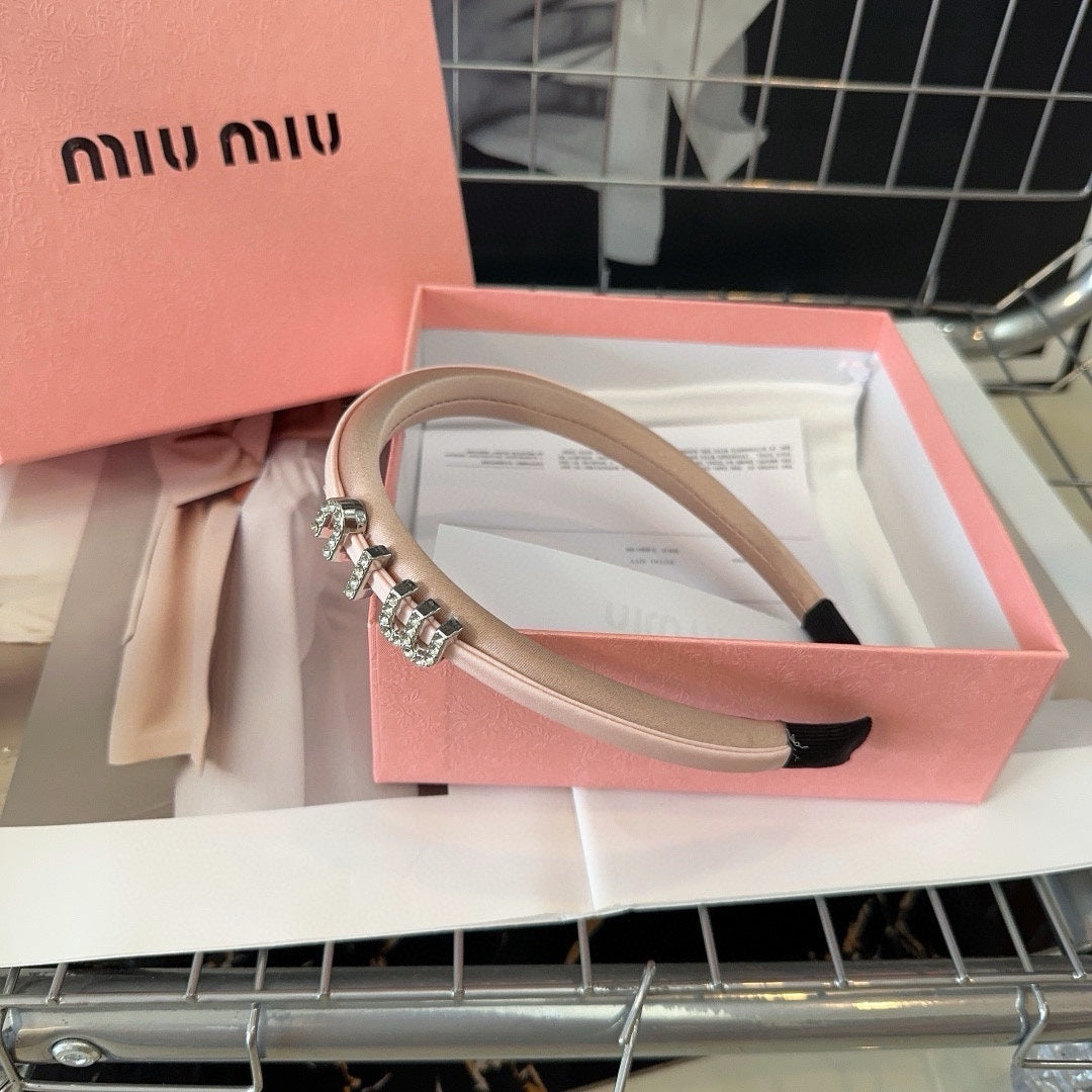 SILK HAIRBAND ATTACHED CRYSTAL LOGO LIGHT PINK 196476
