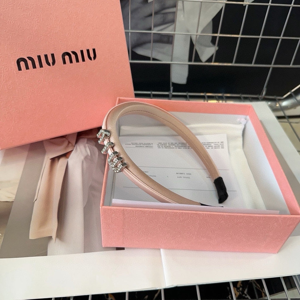 SILK HAIRBAND ATTACHED CRYSTAL LOGO LIGHT PINK 196476