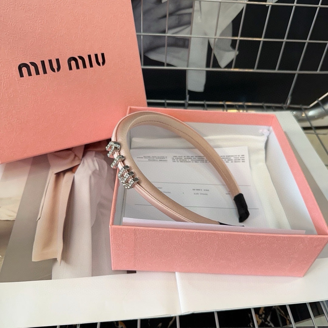 SILK HAIRBAND ATTACHED CRYSTAL LOGO LIGHT PINK 196476