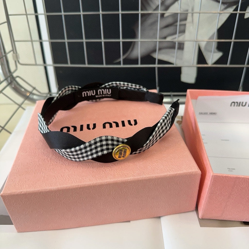 HEADBAND IN BLACK SILK MIX PLAID COTTON 412529