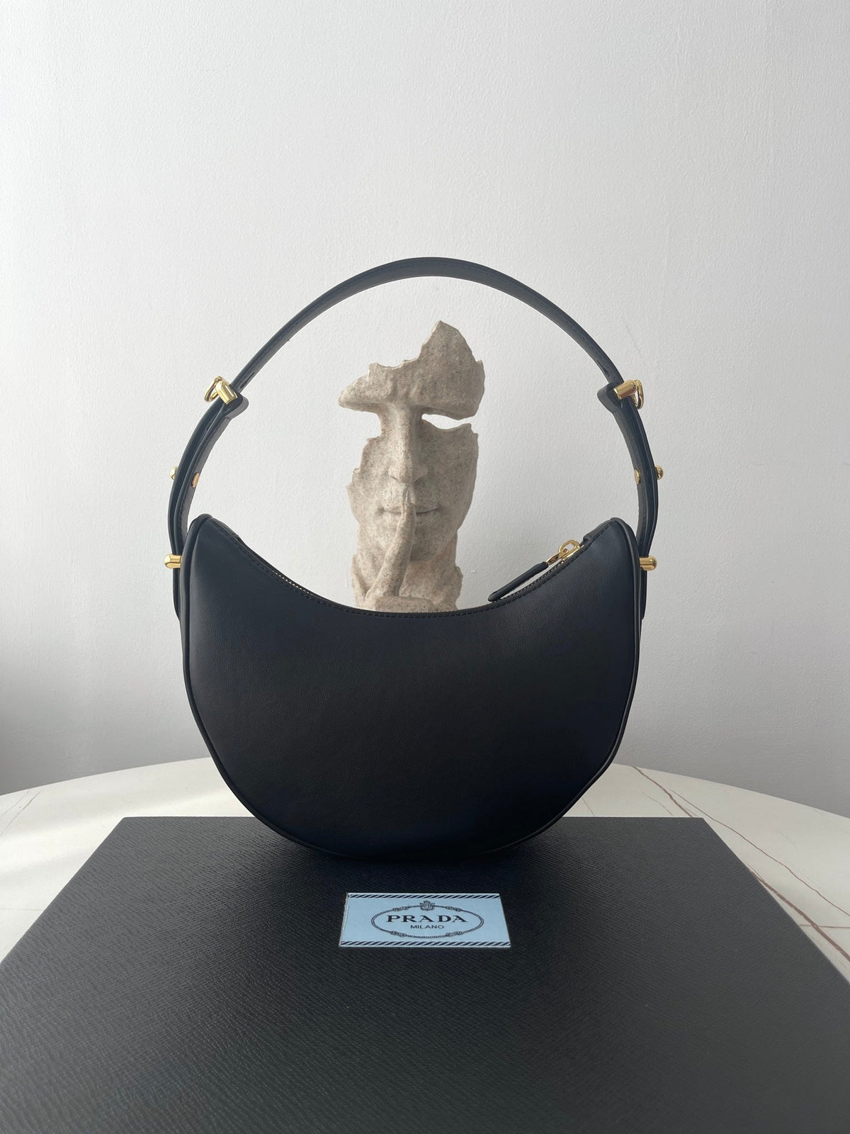 PRADA ARQUÉ 22 SHOULDER BAG IN BLACK LEATHER