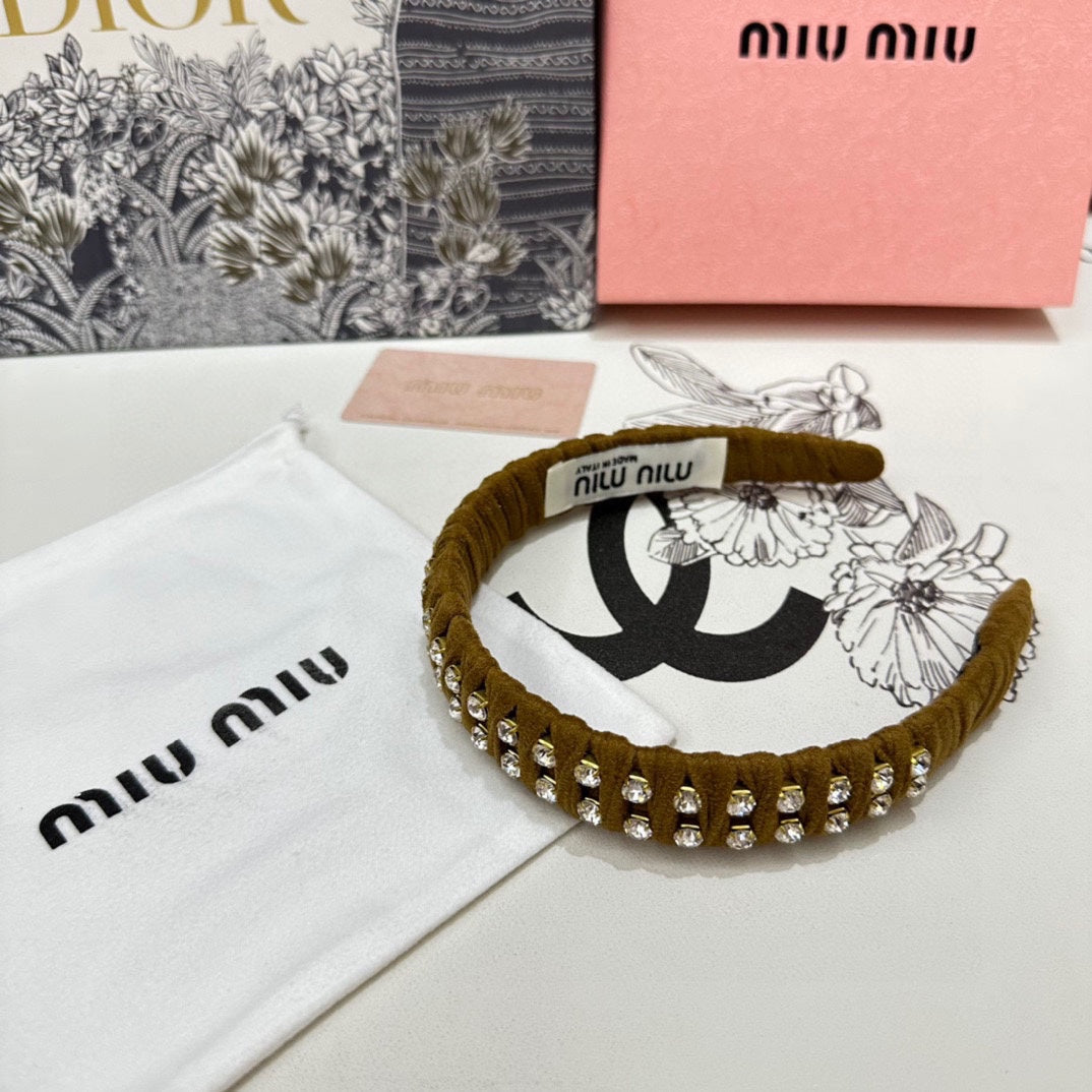 HAIRBAND IN LIZARD BROWN FELT FABRIC DIAMOND-EMBELLISHED 230831