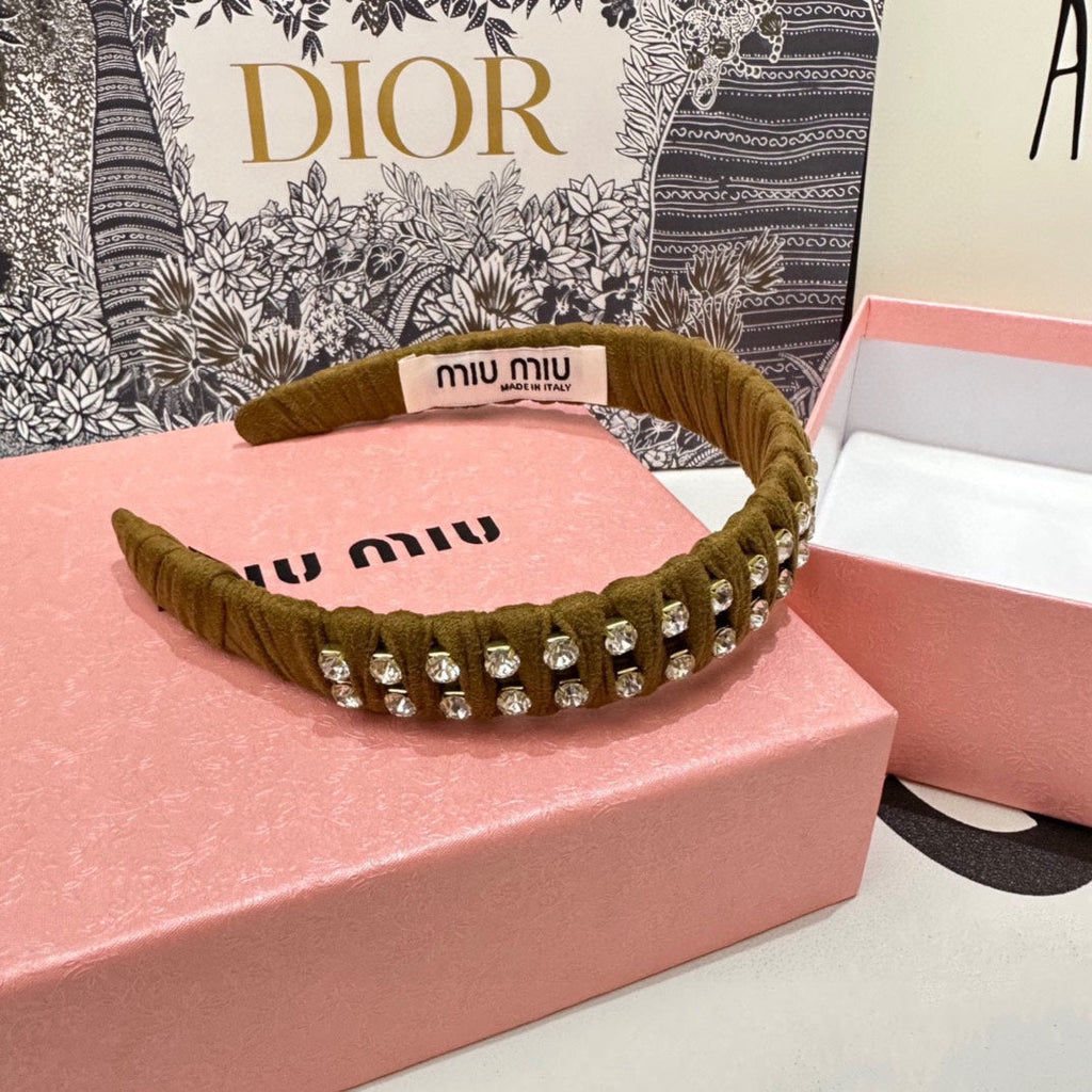 HAIRBAND IN LIZARD BROWN FELT FABRIC DIAMOND-EMBELLISHED 230831