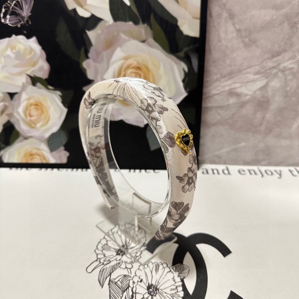SILK THICK HEADBAND WHITE FLOWER PRINT 239958