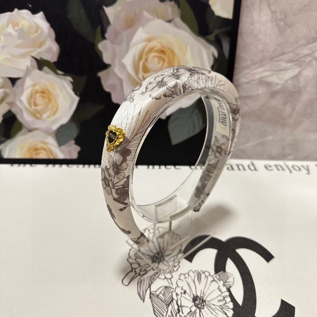 SILK THICK HEADBAND WHITE FLOWER PRINT 239958