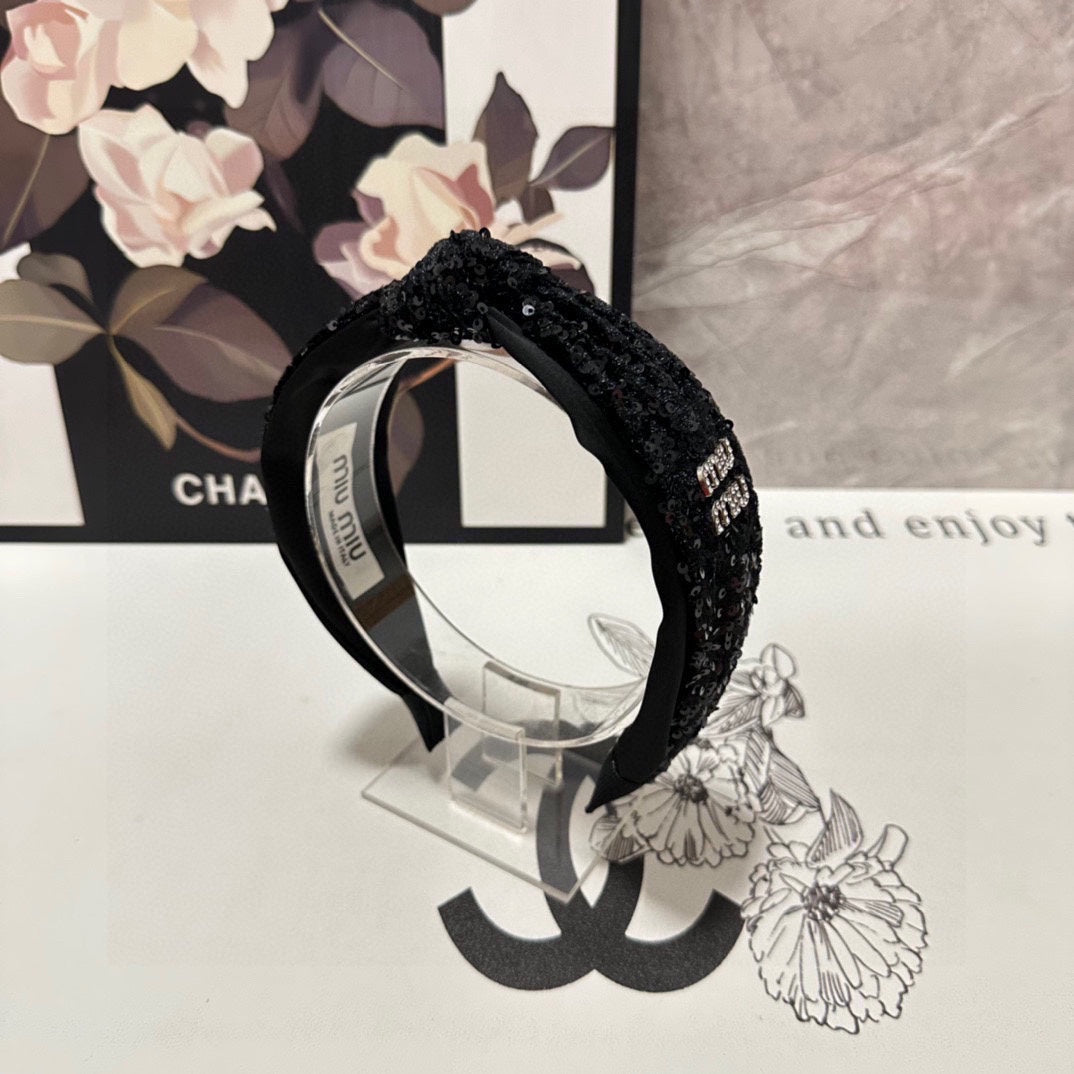 HEADBAND IN BLACK VELVET SEQUINS-EMBELLISHED 361159