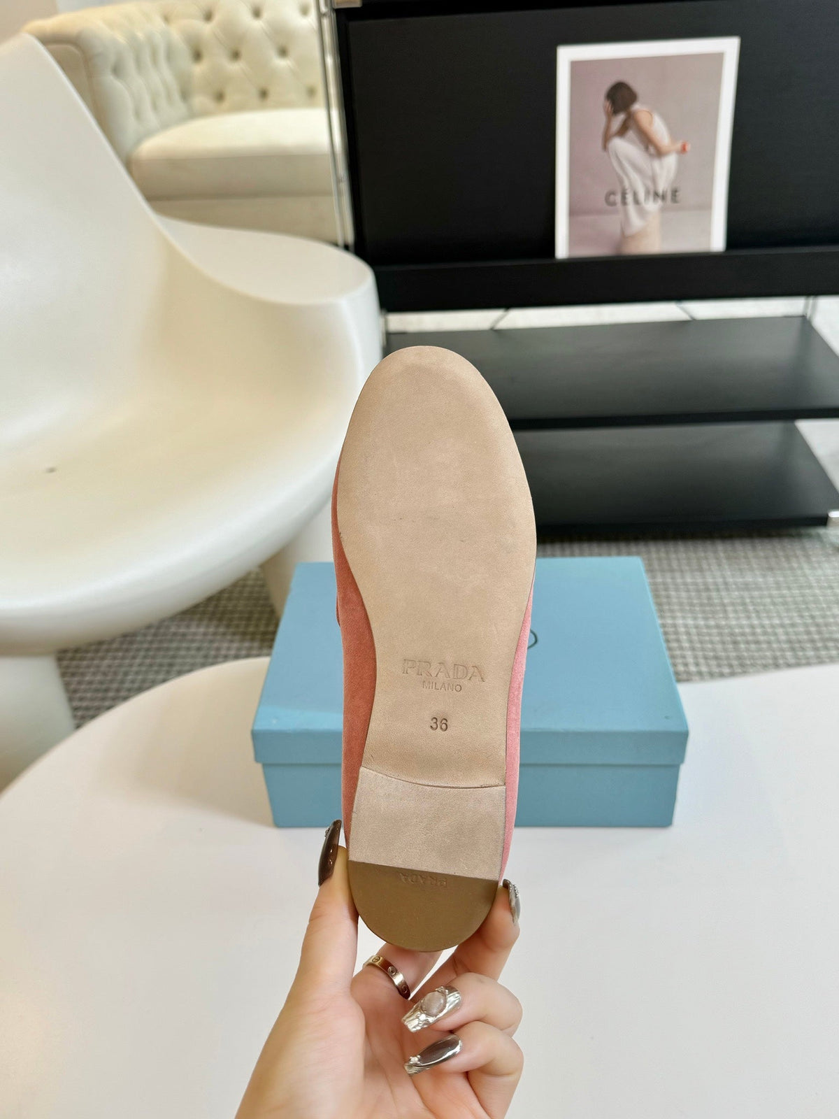 PRADA SUEDE LOAFERS ROSE CALFSKIN