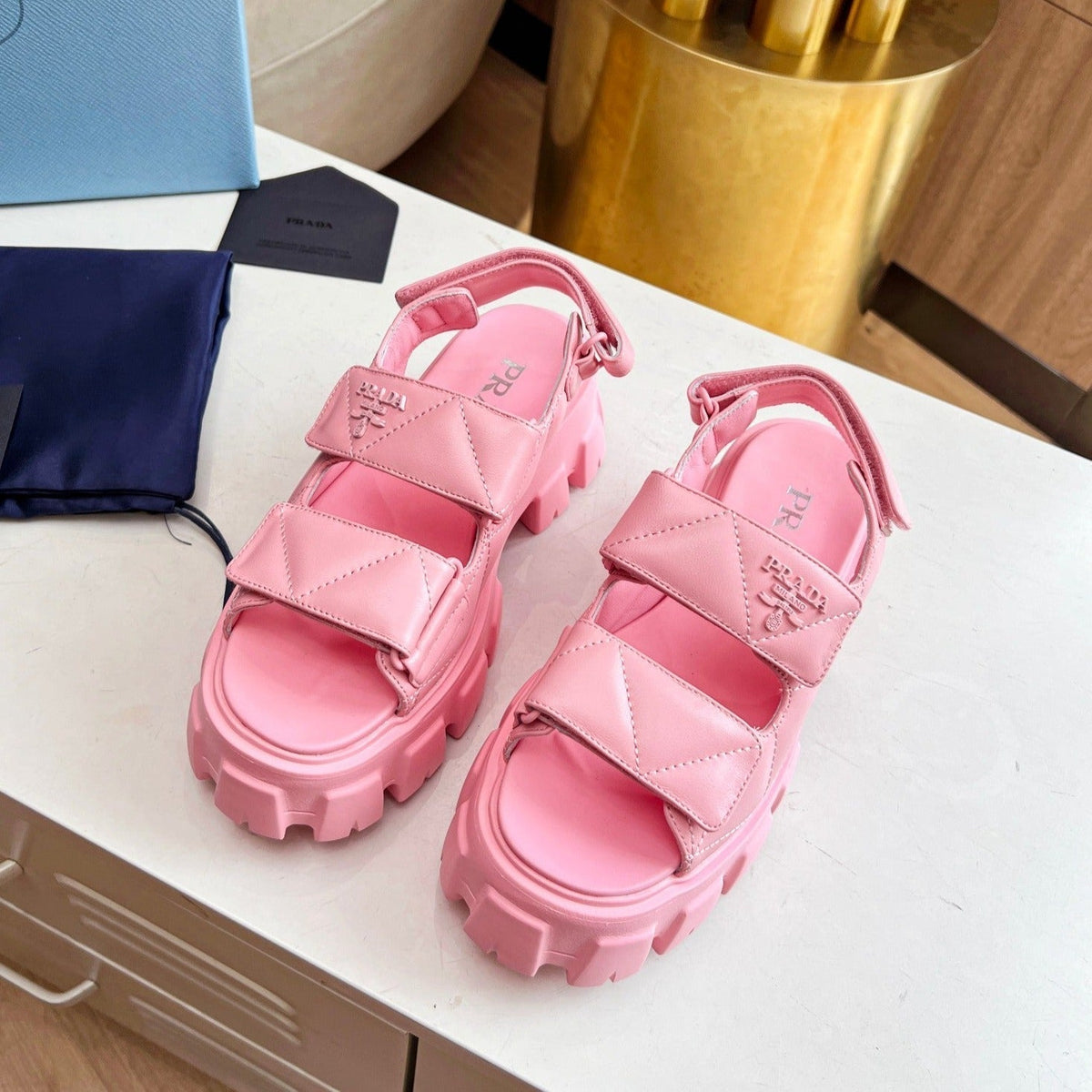 PRADA MONOLITH NAPPA SANLS BRIGHT PINK LAMBSKIN