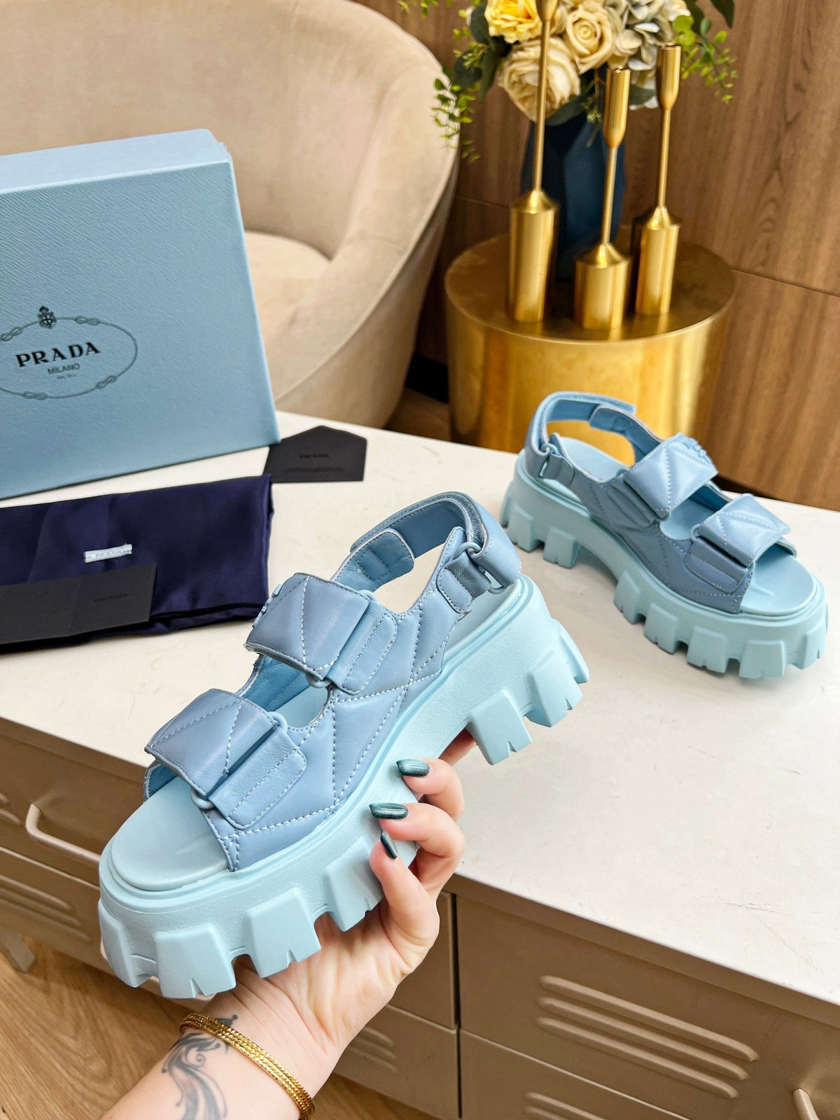 PRADA MONOLITH NAPPA SANLS SKY LAMBSKIN