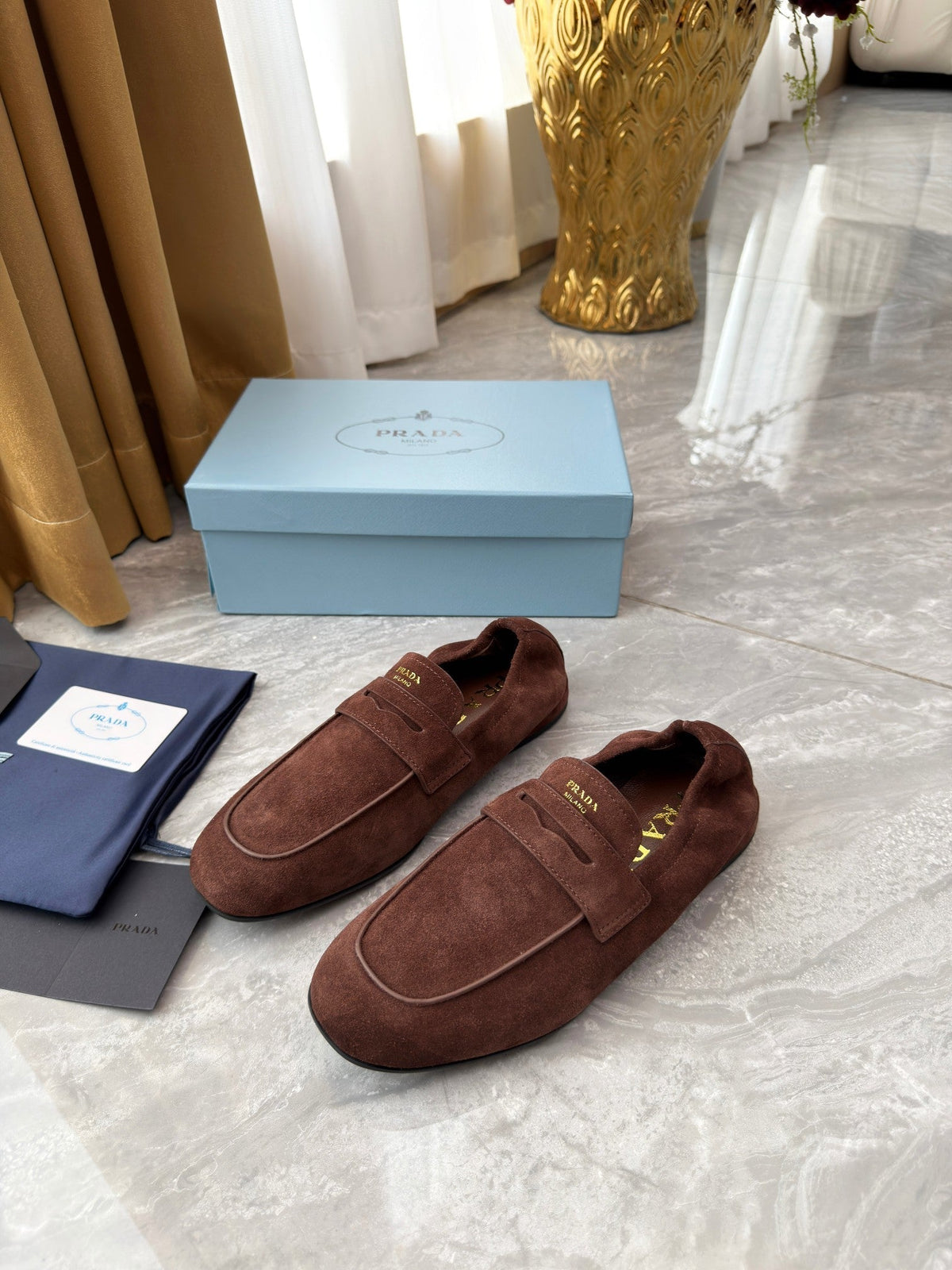 PRADA 25S LOAFERS IN BROWN SUEDE