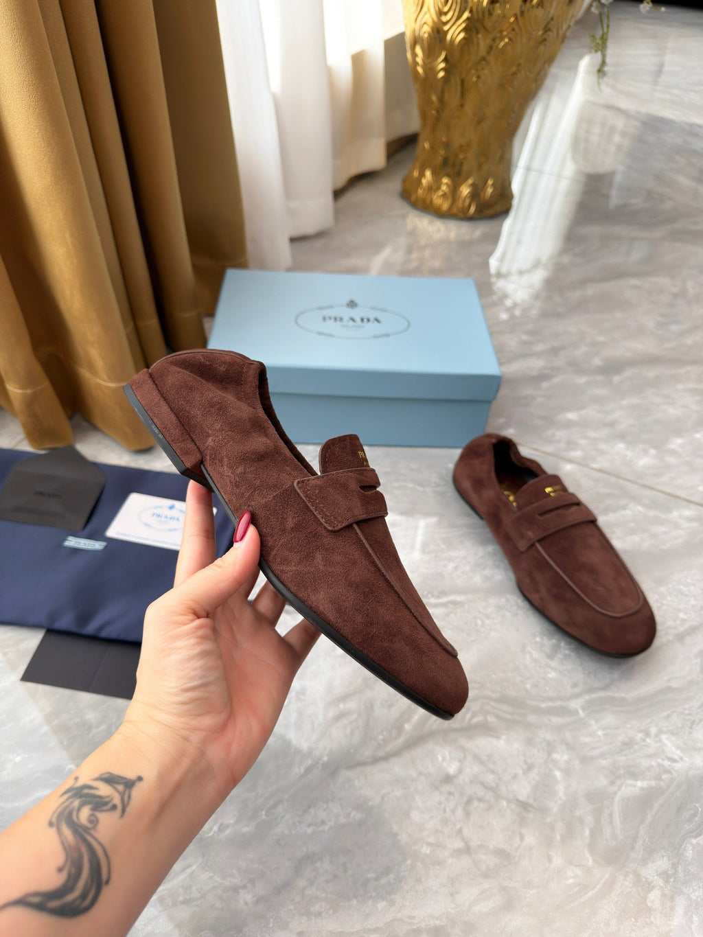 PRADA 25S LOAFERS IN BROWN SUEDE