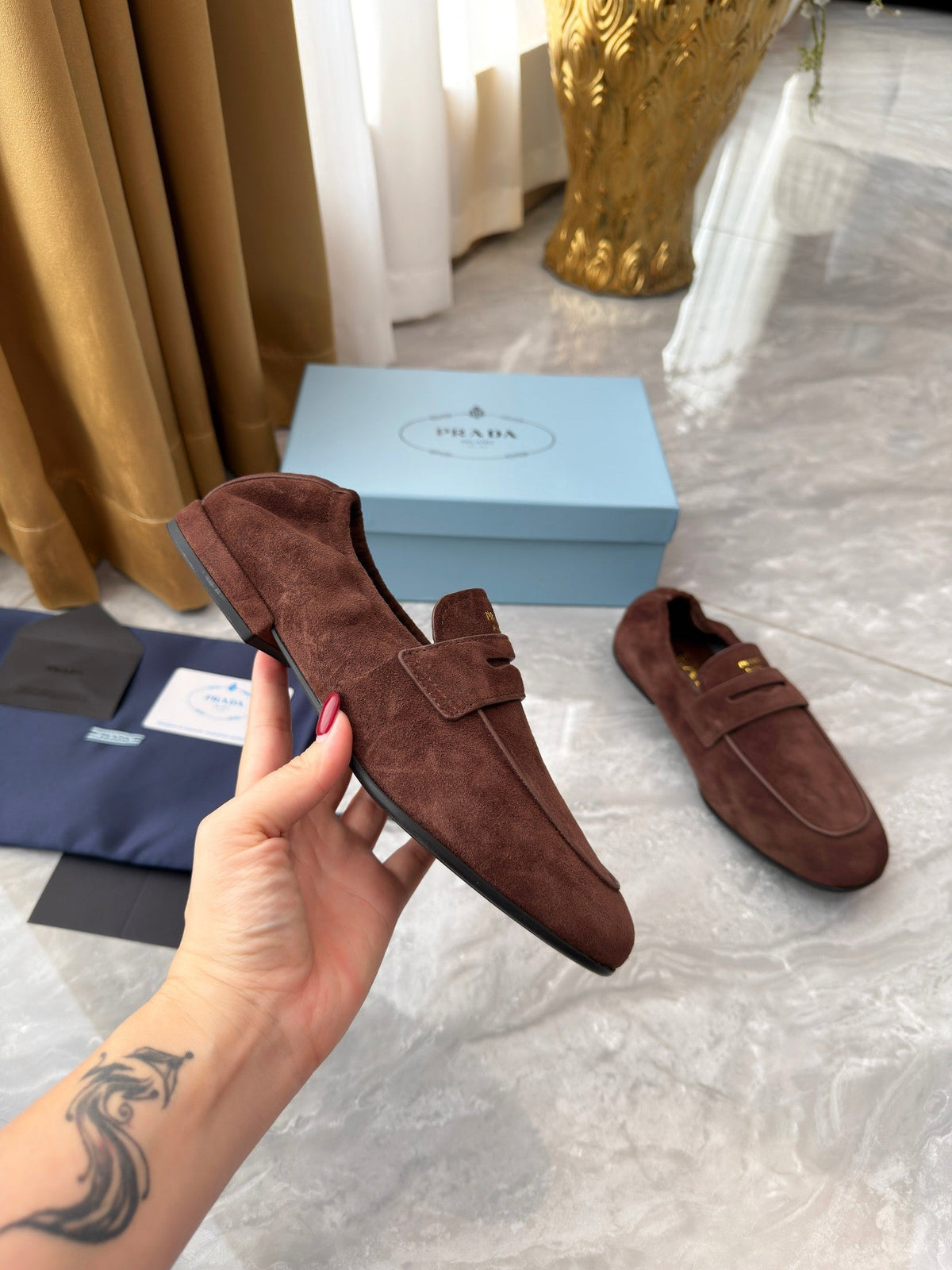 PRADA 25S LOAFERS IN BROWN SUEDE