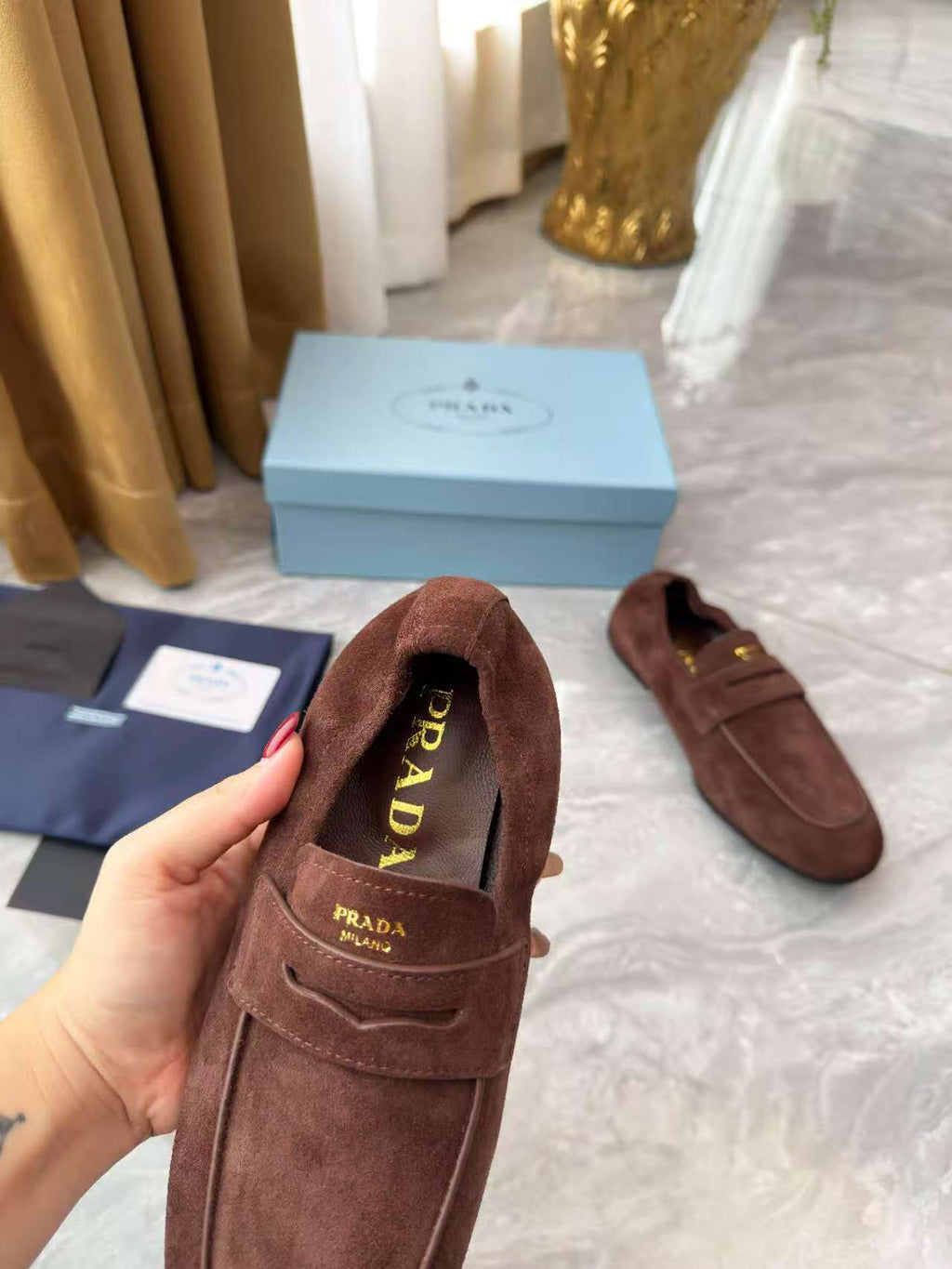 PRADA 25S LOAFERS IN BROWN SUEDE