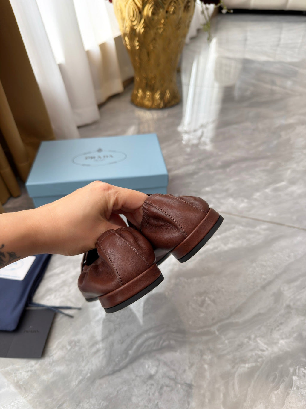 PRADA 25S LOAFERS IN BROWN CALFSKIN