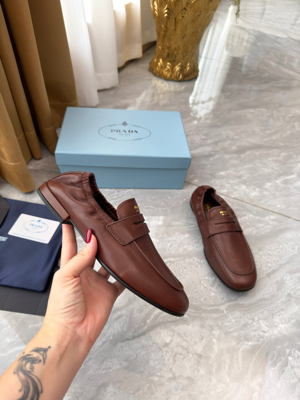 PRADA 25S LOAFERS IN BROWN CALFSKIN