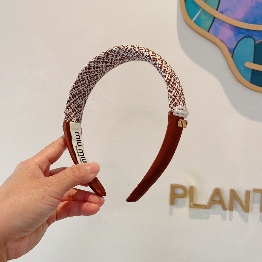 HEADBAND IN AMBER ORANGE TWEED AND SILK 262051