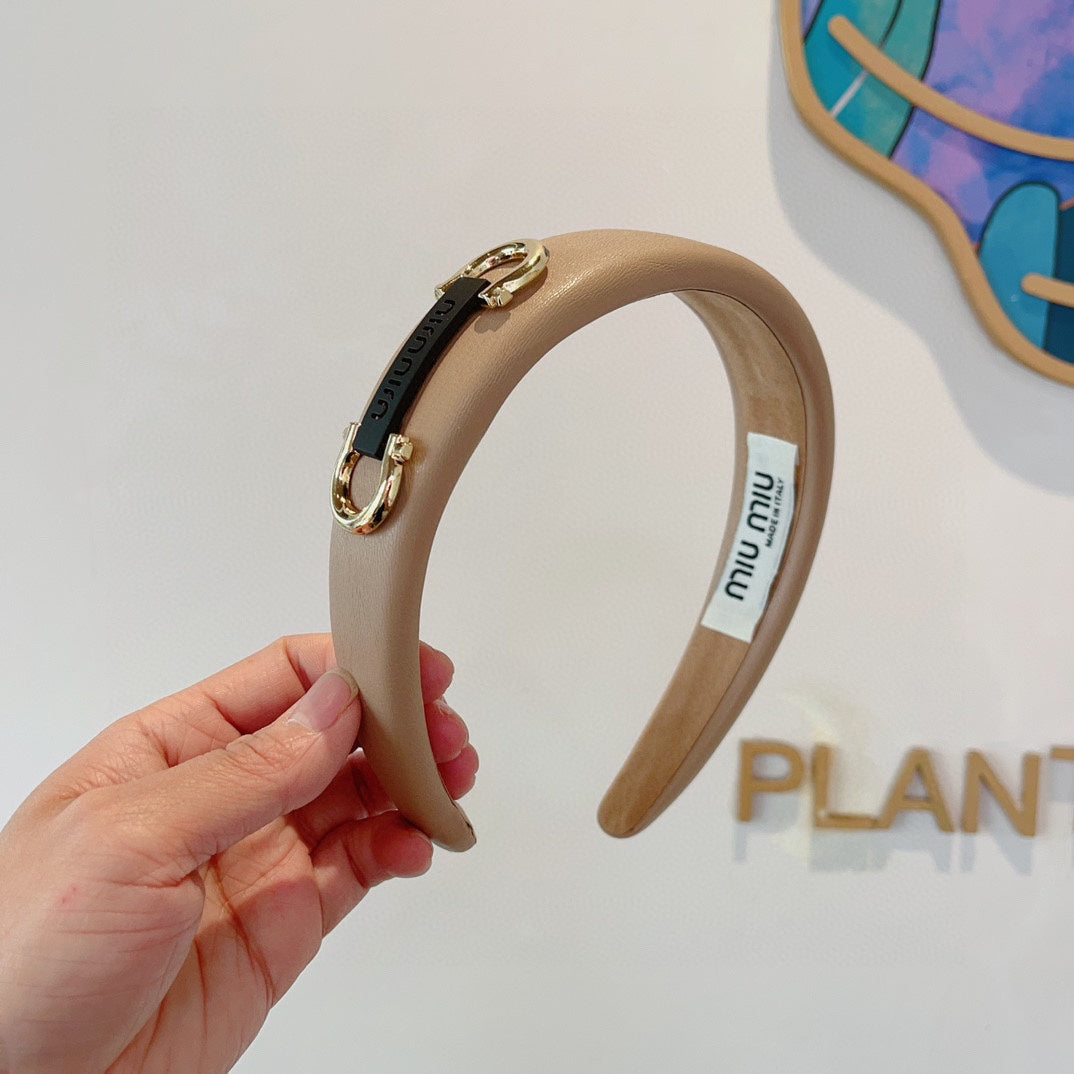 GOLD HORSEBIT HEADBAND IN WOOD BROWN CALFSKIN 329350