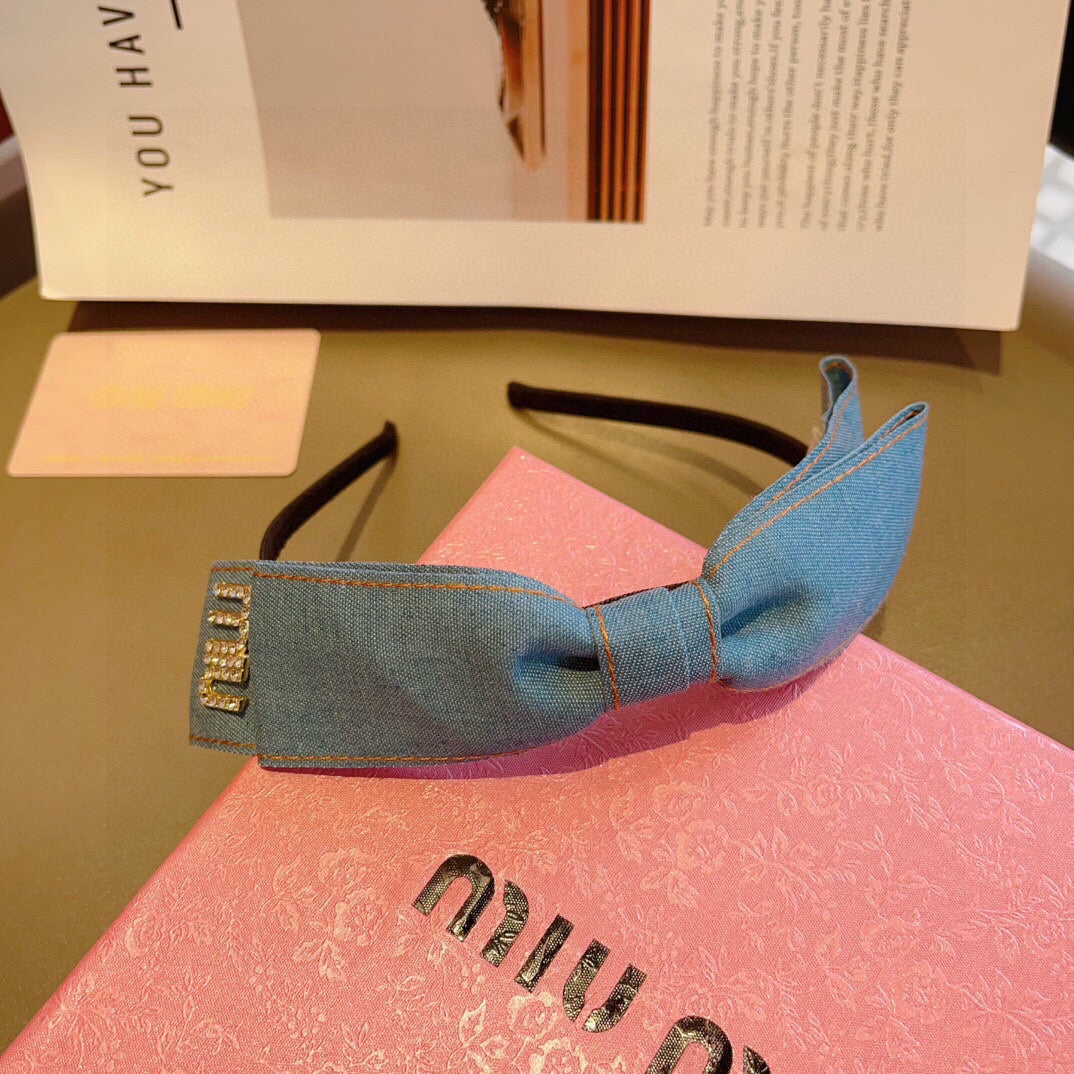 BOW HEADBAND IN BABY BLUE DENIM 398854