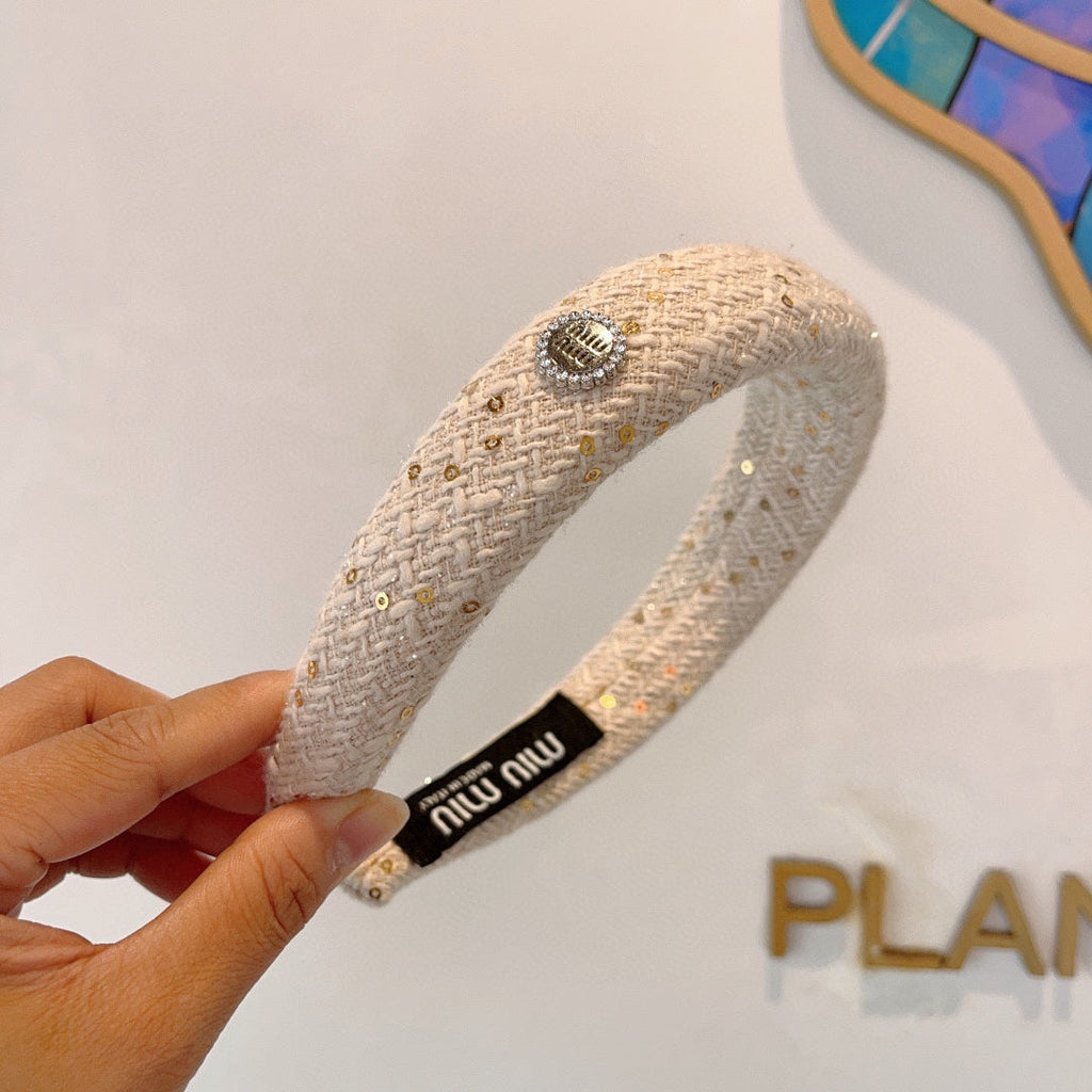 THICK HEADBAND IN WHITE TWEED EMBELLISHED SEQUINS 406046